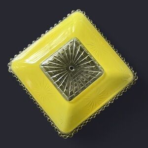ANTIQUE Art Deco 30’s Semi Flush Glass Shade Yellow Starburst Hobnail Edge 11"